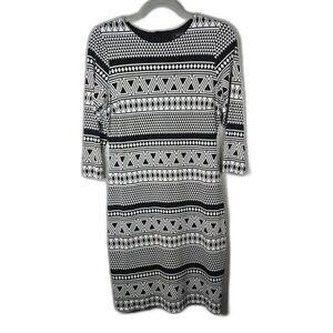 Karen Kane Women's Black and White Aztec Print 3/4 Sleeve Dress Size Small